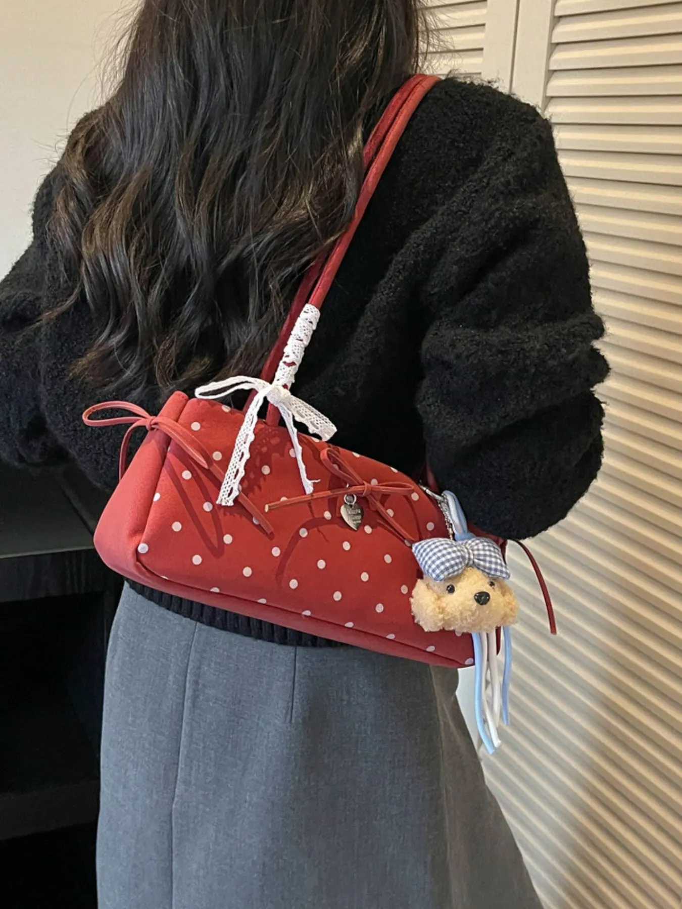 Polka Dot Shoulder Bag - Burgundy