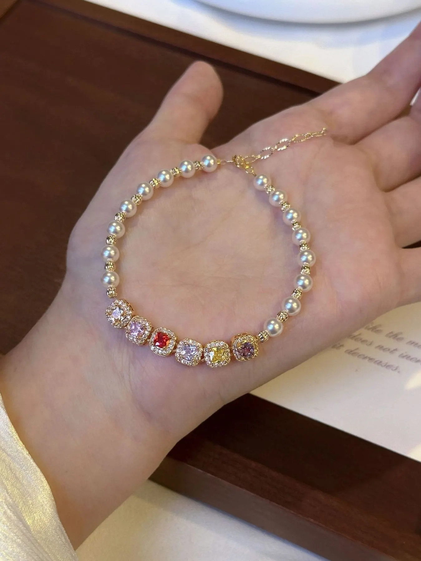 Pearl & Zircon Adjustable Bracelet - Gold
