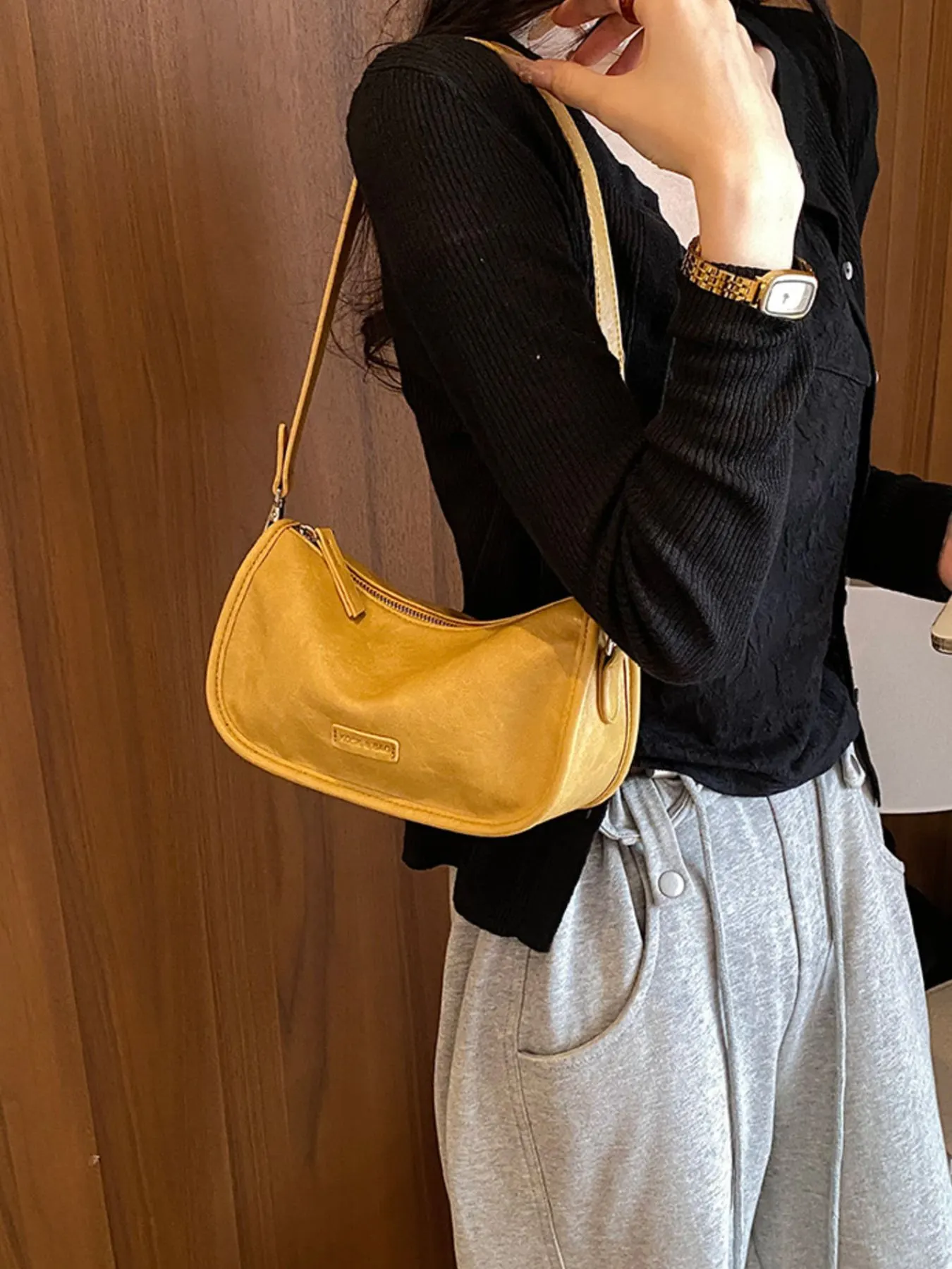 PU Leather Shoulder Bag - Yellow