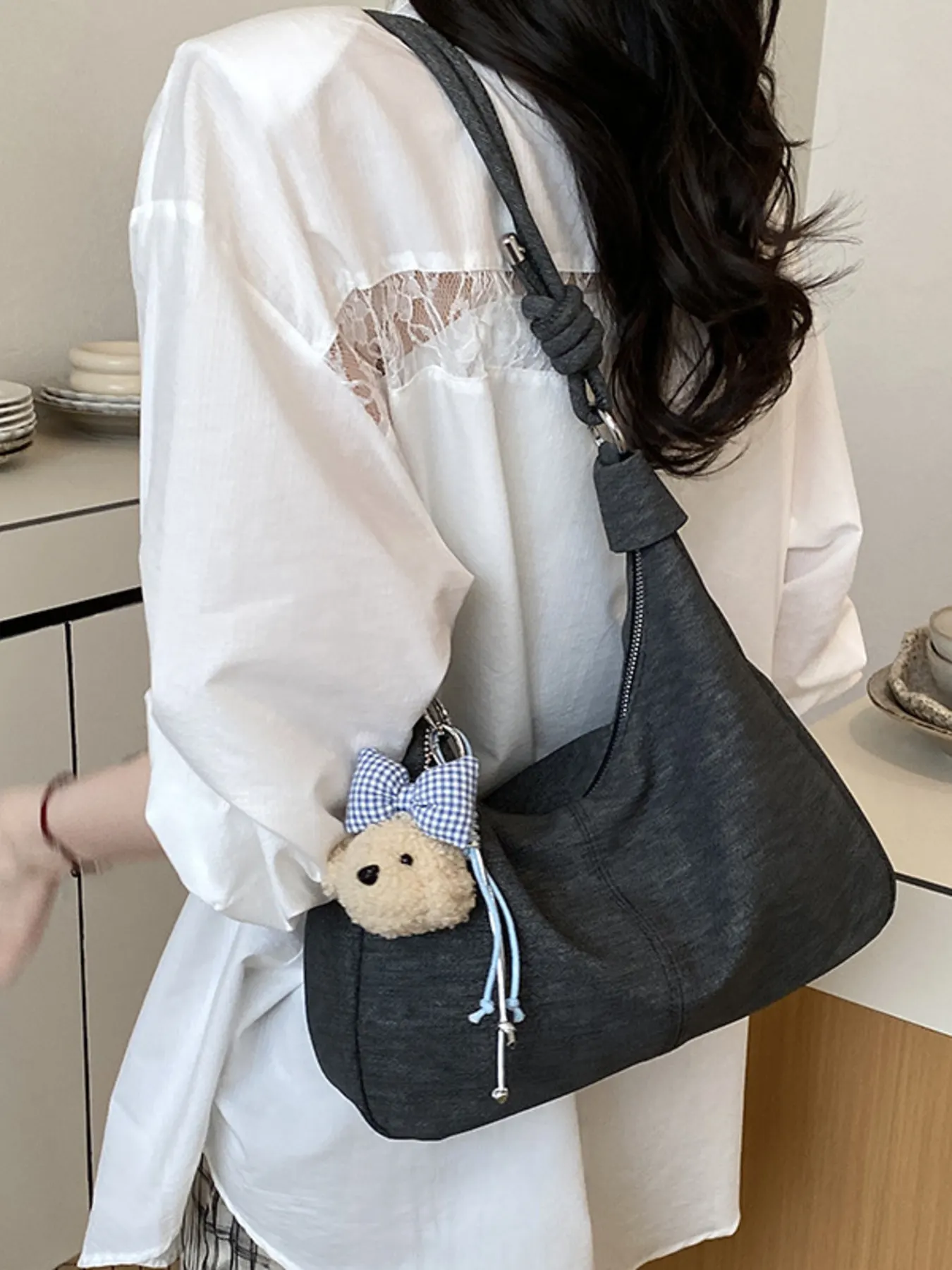 PU Leather Shoulder Bag - Black