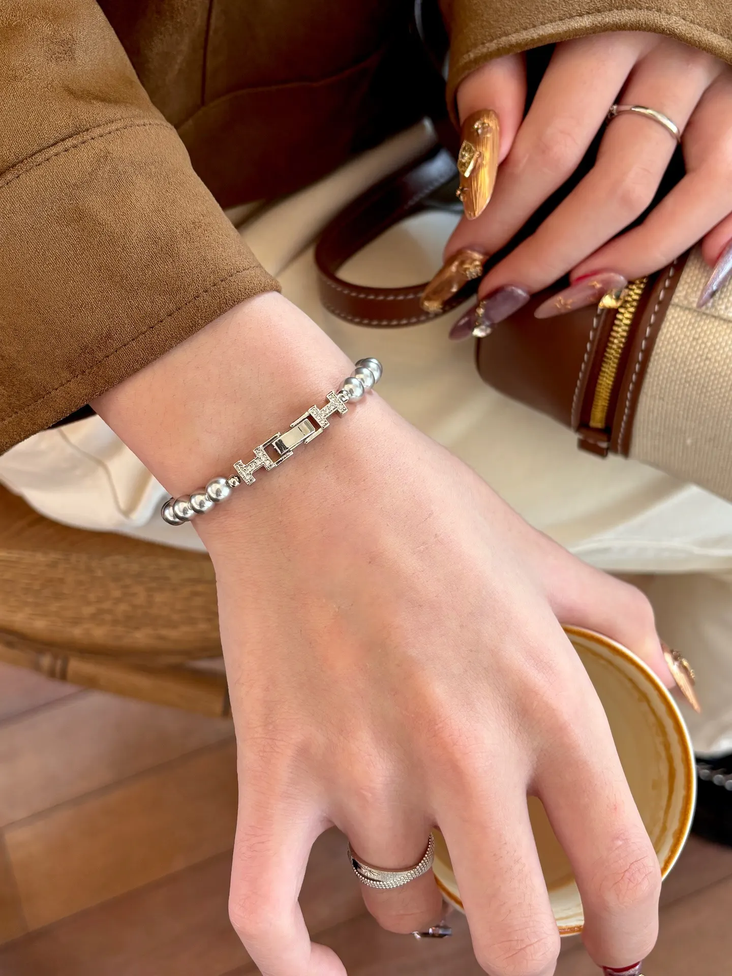 Pearl Double H Buckle Bracelet - Silver