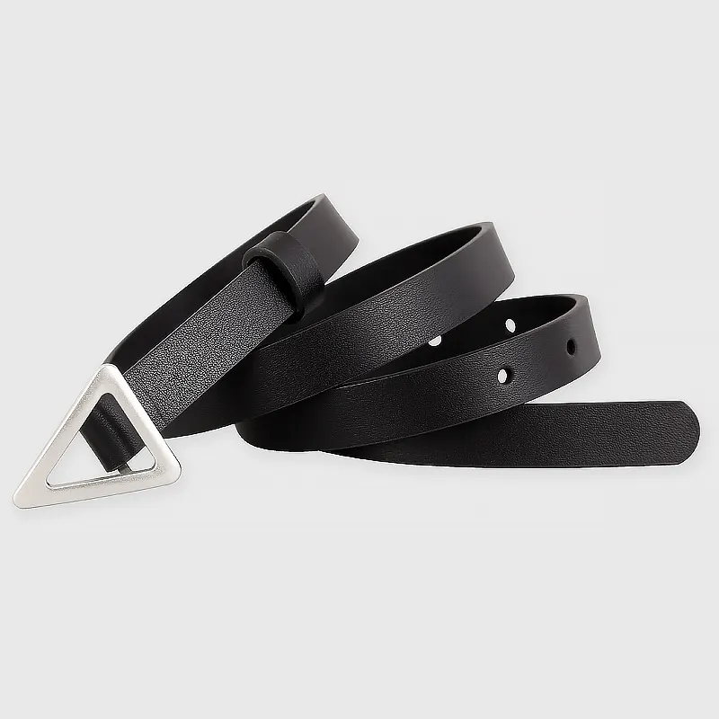 Triangle Buckle Skinny Belt - Black