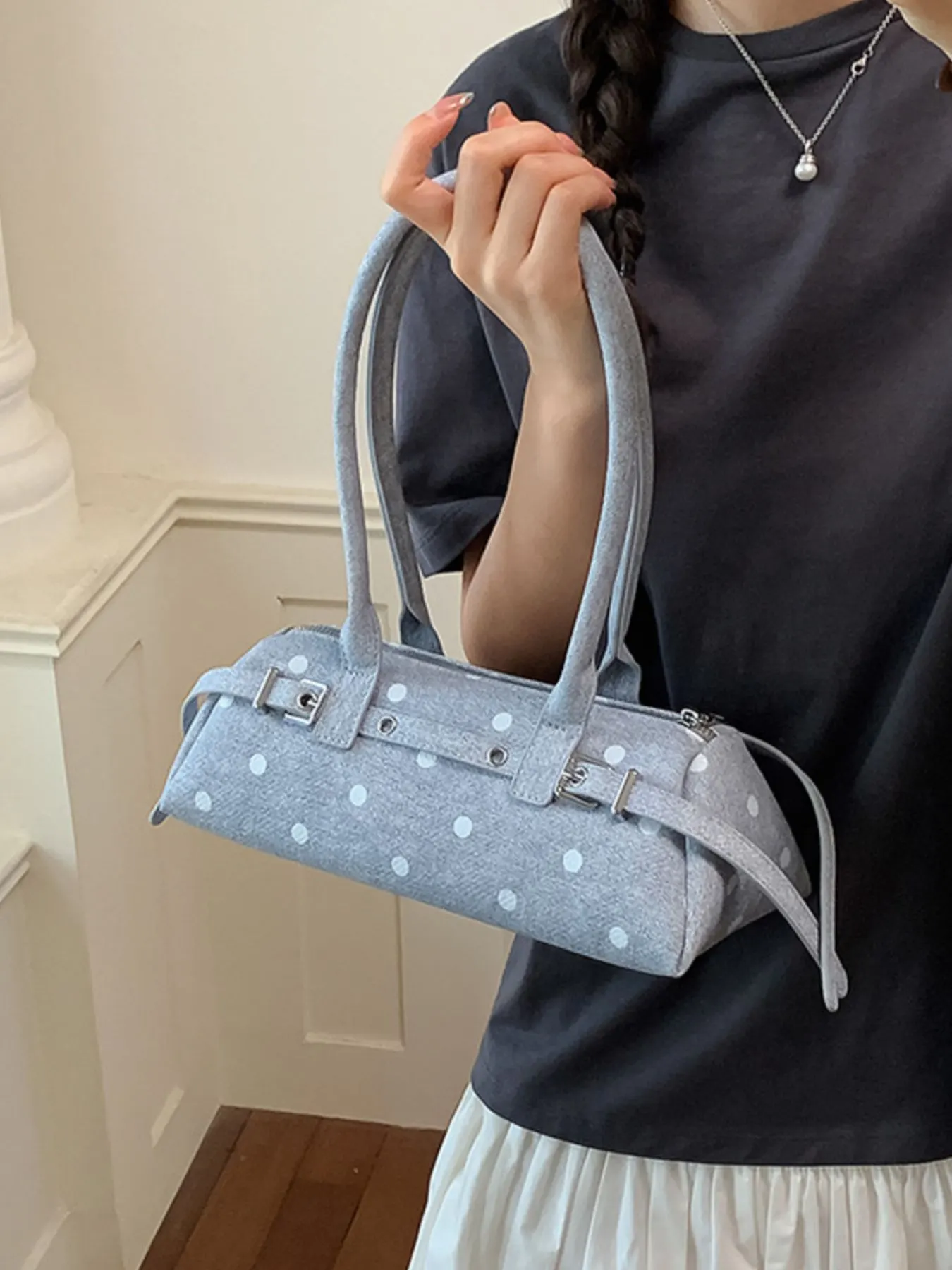Polka Dot Shoulder Bag - Blue